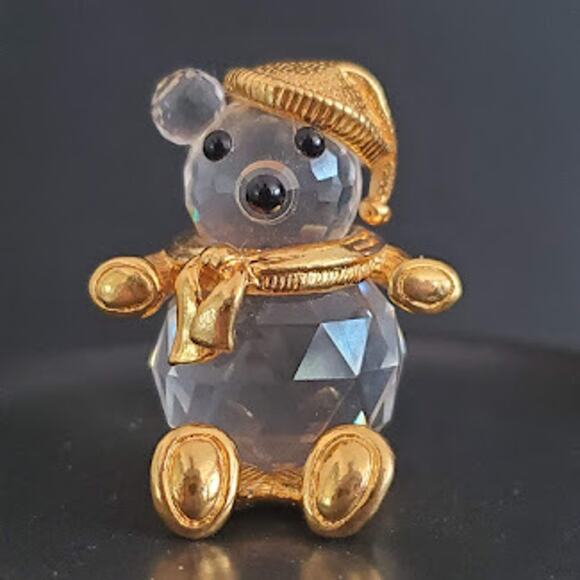 VTG Swarovski Trimlite‎ Crystal Holiday Teddy Bear with Gold Hat and Scarf 80's - Picture 5 of 7
